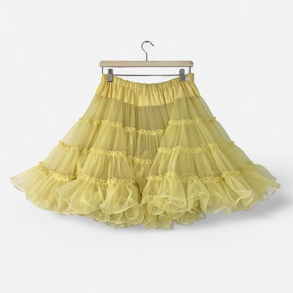 Vintage 50s 60s Ruffled Yellow Tulle Soft Full Petticoat Skirt S M